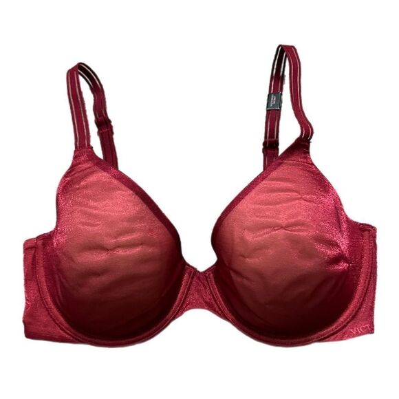 Victoria’s Secret Lined Perfect Coverage underwire Shine mesh bra maroon 32D - Picture 2 of 8